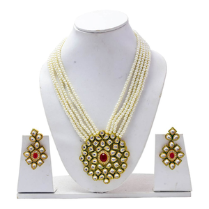 Ensemble de collier en cristal blanc avec plaqué or, motif goutte d'eau, strass et perle pour mariage, fête, fiançailles ou cadeau - Product Image 1