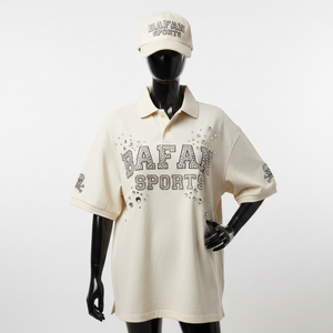 Chemise polo pour femmes, coton piqué de haute qualité, 220 GSM, respirante, ton crème, imprimé strass, logo personnalisé, chemises polo en coton pour femmes - Product Image 6