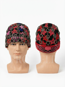 Gorro de Punto con Cadena Metálica Decorativa, Diseño de Calavera Punk, Estilo Gótico Urbano, Gorro Jacquard de Invierno para Hombre y Mujer - Product Image 6