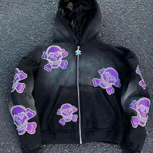 Survêtement zippé pour homme, streetwear, avec logo personnalisé, à paillettes, coupe oversize, respirant, 100% coton épais, de haute qualité - Product Image 5