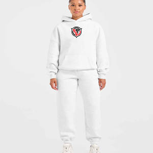 Streetwear décontracté régulier pour femmes, ensemble deux pièces avec logo personnalisé, sweat à capuche solide, pantalon, survêtement, tenue 2 pièces imperméable en polaire - Product Image 4