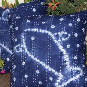Funda de Cojín Cuadrada Kantha India Vintage, Algodón Estampado a Mano con Estampado Animal, Tie Dye y Shibori Índigo - Product Image 3