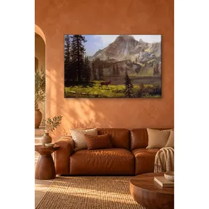 Impression sur toile de cerf de Fida Bierstadt au bord d'un lac de montagne - Product Image 4