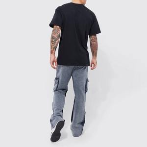 Pantalones acampanados de lavado ácido para hombre, pantalones de chándal acampanados de algodón con estampado gris y cordón en la cintura para hombre - Product Image 2