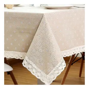 Indian Wholesale Fully Custom Luxury Dining Rectangle Random Design Organic Cotton Beige Lace Fixed Cheap Price Table Covers