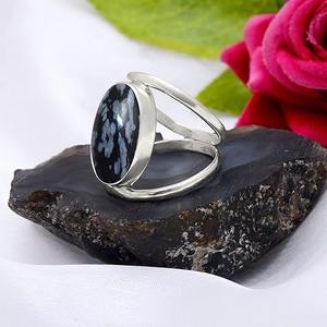Lujoso anillo de piedras preciosas para niñas 925 plata esterlina sólida copo de nieve obsidiana anillo hecho a mano con joyería estampada 925 - Product Image 3