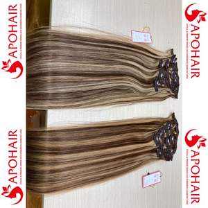 Clip ins-extensiones de cabello humano natural, mezcla de cabello vietnamita liso, color piano, extensión brasileña, apohair jessie - Product Image 3