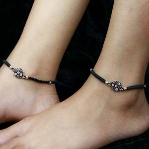 925 Silver <b>Anklet</b> Aasma Nazakat Cute <b>Gold</b> Plated Ruby and Zircon with Diamond Heart Pattern Single Piece for Party or Gift - Product Image 2