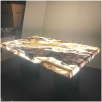 Mesa de Comedor Translúcida de Ónix Blanco Fendy con Luz LED, Panel LED Moderno de Lumi Stone para Mesa de Comedor Rectangular de Ónix