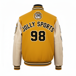 Veste universitaire pour hommes en laine mélangée haute densité, manches en cuir PU, style à panneaux contrastés, logo personnalisé, vestes universitaires pour hommes - Product Image 2