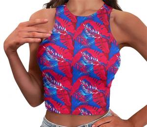 Top corto de manga corta holgado informal con cuello redondo personalizado para mujer, Top corto informal ajustado de algodón y poliéster para mujer - Product Image 3