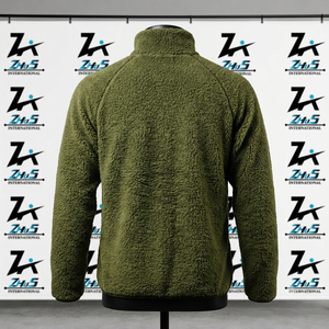 Veste en polaire sherpa vert olive pour homme, col montant, fermeture éclair, vêtements d'extérieur décontractés chauds pour l'hiver, vestes sherpa pour homme - Product Image 2