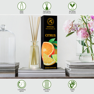 Aromatika Citrus <b>Reed</b> <b>Diffuser</b> 100ml Glass Bottle Fresh Scent Long Lasting Room Fragrance - Product Image 3