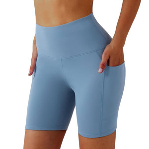 Shorts de Yoga de Cintura Alta para Mujer, con Logotipo Personalizado, Elásticos, Transpirables, Ecológicos, de Spandex/Nailon, para Entrenamientos de Yoga, Color Sólido - Product Image 1