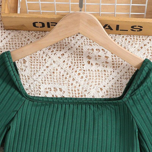 8-12Ys Vestido de niña Verano Nuevas niñas Top verde Falda de rayas verdes Conjunto de dos piezas Vacaciones Diario Casual - Product Image 6