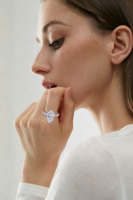Bague de Fiançailles Art Déco Vintage en Moissanite Gravée Hexagonale, Base en Or 18K / Argent S925, Bijoux Fins en Gros