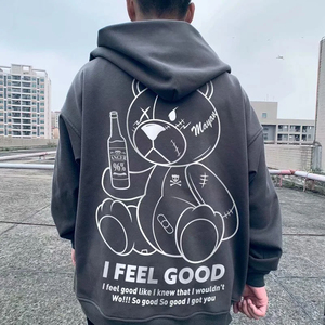 Sudaderas con capucha de moda para hombre, sudaderas con estampado de oso de cerveza, ropa informal de Hip Hop con cremallera, sudaderas con capucha de gran tamaño informales de otoño 2023 - Product Image 3
