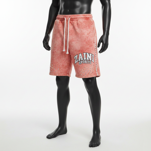 Felpa de algodón cepillado de 300 GSM, lavado ácido, corta, color rosa melocotón, con franja de diamantes de imitación y estampado de logotipo personalizado. - Product Image 1