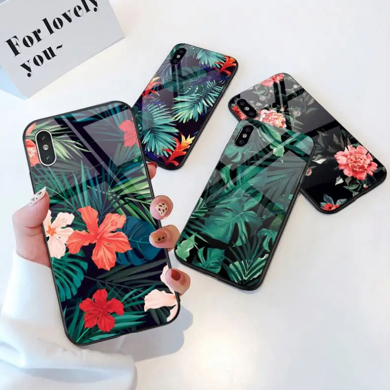 Funda de teléfono de cristal con estampado personalizado de Anime Banana Leaf Flower para Iphone 13 Pro Max 12 A51 A71 S10 S20, bolsas y fundas para teléfono móvil