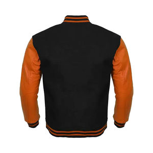 High Quality Wholesale <b>Black</b> <b>Jacket</b> <b>Men</b> with Leather Sleeves Custom Embroidery Baseball <b>Jacket</b> Unisex - Product Image 6