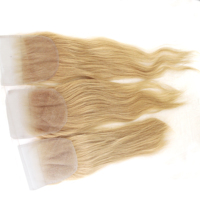Closure frontale en cheveux humains vierges vietnamiens 100% naturels, ondulés HD doux, base en soie, blond 613, tailles disponibles