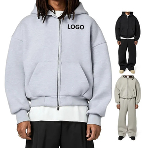Sweats à capuche zippés pour hommes personnalisés de haute qualité, coupe ample et surdimensionnée, épaules tombantes, 100% coton, pour l'hiver - Product Image 1