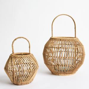Natural Large And Small Rattan Lantern <b>Set</b> Handwoven Wicker <b>Candle</b> Lantern For Floor Table Rustic Home Decoration - Product Image 1