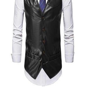 Chaleco de cuero genuino a prueba de viento de un solo pecho con cuello en V informal inteligente para hombre de Atlantic para trajes ODM Supply - Product Image 6