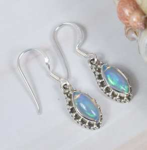Sambhav Jewels Marquise Cut White Ethiopian <b>Opal</b> Semi-precious Gemstone Bezel Setting Handmade Ethnic S925 Sterling <b>Earrings</b> - Product Image 1
