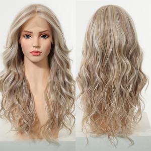 DWY 136 Free Part Glueless Synthetic Lace Front <b>Wig</b> Long-Length Curly for Ombre Brown with Transparent Lace Highlights New July - Product Image 3