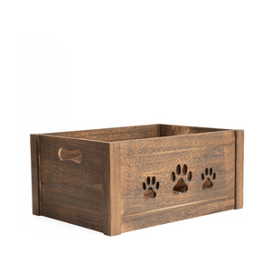 Boîtes en bois à motif de pattes pour chiens et chats, boîtes de rangement en bois personnalisées pour animaux de compagnie, fruits, vêtements, livres, légumes - Product Image 1