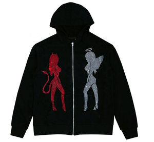 Custom Fleece Silver <b>Rhinestone</b> Men's Hoodies & Sweatshirts <b>Jackets</b> Full Body Zip Up Face Hoodie With Zipper - Product Image 3