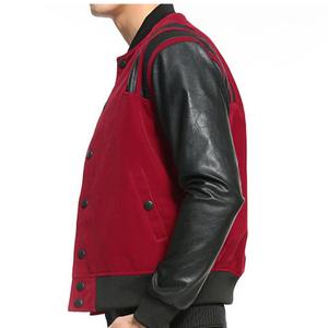 Chaqueta Universitaria de Lona para Hombre de Alta Calidad OEM con Mangas de Cuero y Bordado Chenille, Personalizable con Letras, Tallas Grandes - Product Image 5