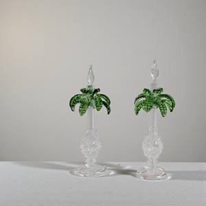 ZAHEREEN LW52 Flacon de parfum en verre soufflé à la main, art populaire égyptien, 'Oasis Palm', 10 ML, verre vert, frondes texturées, réservoir texturé - Product Image 2