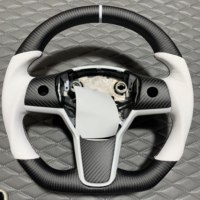 Volante de Repuesto - Volante Personalizado de Cuero y Fibra de Carbono para Tesla Modelo 3/Y/S/X con Controles Calefactados, Estilo Deportivo, 3 Radios