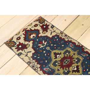 Alfombra Turca de 1.3x3.1 pies, Alfombra Pequeña Vintage, Alfombra con Estampado Animal Azul - Product Image 4