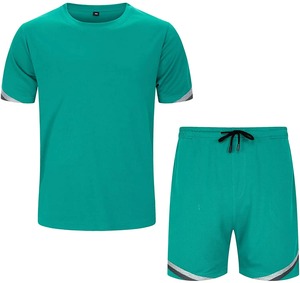 100% coton personnalisé hommes été Streetwear survêtement survêtements surdimensionnés deux pièces Shorts et T-shirt ensemble imprimé motif solide - Product Image 2