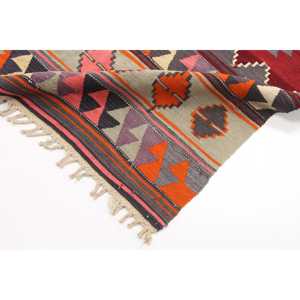 Grand tapis vintage 5,5x8,5 pieds, tapis persan rouge et gris en laine - Product Image 5