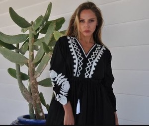 New Look lâche ajusté écologique brodé Maxi robes pour les femmes longueur au sol Resort porter avec taille naturelle - Product Image 3