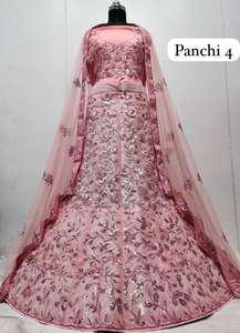 Premium Jarkan Work Net Lehenga con 3m Flair 1,2 m Blusa Butti Border Dupatta para fiesta para distribuidores de moda B2B Proveedores - Product Image 4