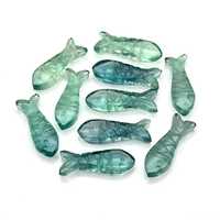 Perles de pierres précieuses en fluorite verte naturelle en forme de poisson sculptées à la main, 25 mm