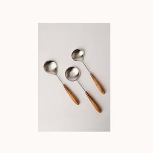 ชุดช้อนส้อมมีดด้ามไม้ดีไซน์ทันสมัยชุบเงินมีดสแตนเลสมีดส้อมทัพพีเสิร์ฟซุปและข้าว - Product Image 1
