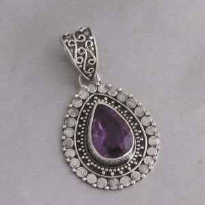 Handmade Pear Amethyst Pendant Sterling Silver February Birthstone Jewelry Gift For Women Fine Jewelry - Product Image 2