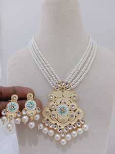 Meenakari pintura artesanía collar pendiente conjunto ligero estilo Vintage con perlas colección única por artesanos expertos - Product Image 4