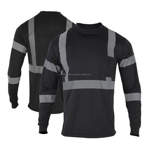 Wholesale Hi Vis Men's Reflective Workwear Shirts <b>Yellow</b> Long Sleeve Construction Safety T-Shirts Formal Knitted <b>Fabric</b> - Product Image 3