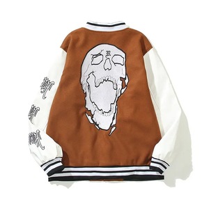 Nouveau design de blouson d'aviateur Street Fall Fashion avec patchs en chenille et tête de mort avec broderie chic veste de baseball Graffiti pour hommes - Product Image 5