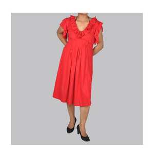 Hermoso vestido de maternidad de talla grande ecológico de algodón de bambú rojo para mujeres embarazadas nuevo diseño cuello en U manga completa hasta la rodilla 1 - Product Image 1