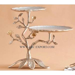 Support de serveur de gâteau en métal poli or de meilleure qualité avec couvercles en verre martelé Conception admirable Support de dôme de gâteau rond de grande taille - Product Image 4