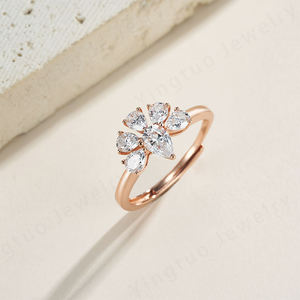 Anillo de Compromiso de Lujo Ajustable con Corte de Pera de 1.00 CT, Diseño de Flor, Moderno, Plata de Ley 925, Moissanita, Engaste de Garras, para Boda - Product Image 4