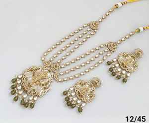 เครื่องประดับผู้หญิงที่ทันสมัยที่สุดสำหรับงานแต่งงานของชาวอินเดียหิน CZ ประดับด้วยสร้อยคอยาวและต่างหูแบบโบราณ - Product Image 4